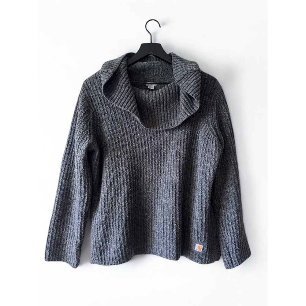 Carhartt Women's Gray Ribbed Cowl Neck Sweater